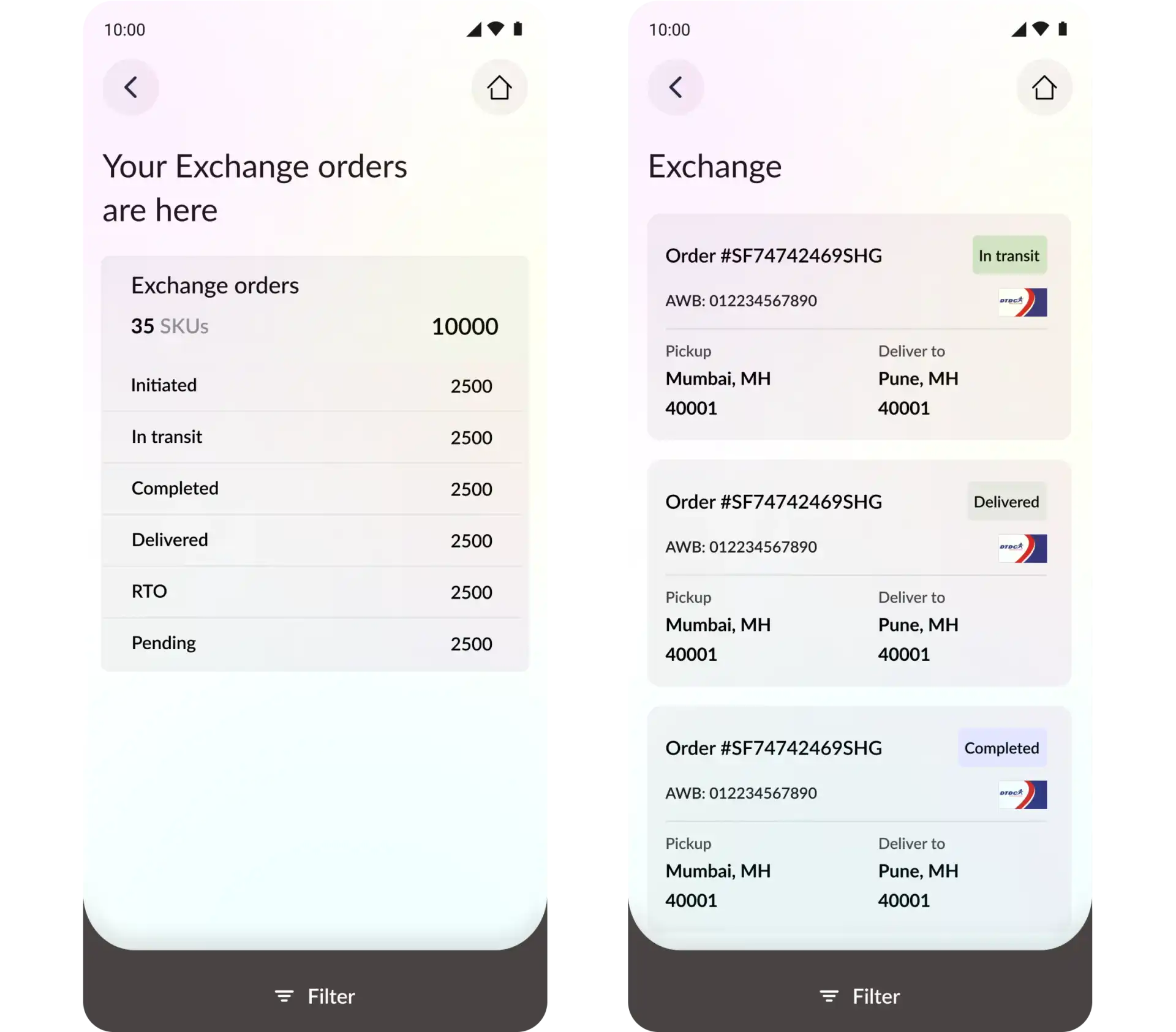 Mobile Responsive to check exchange order status