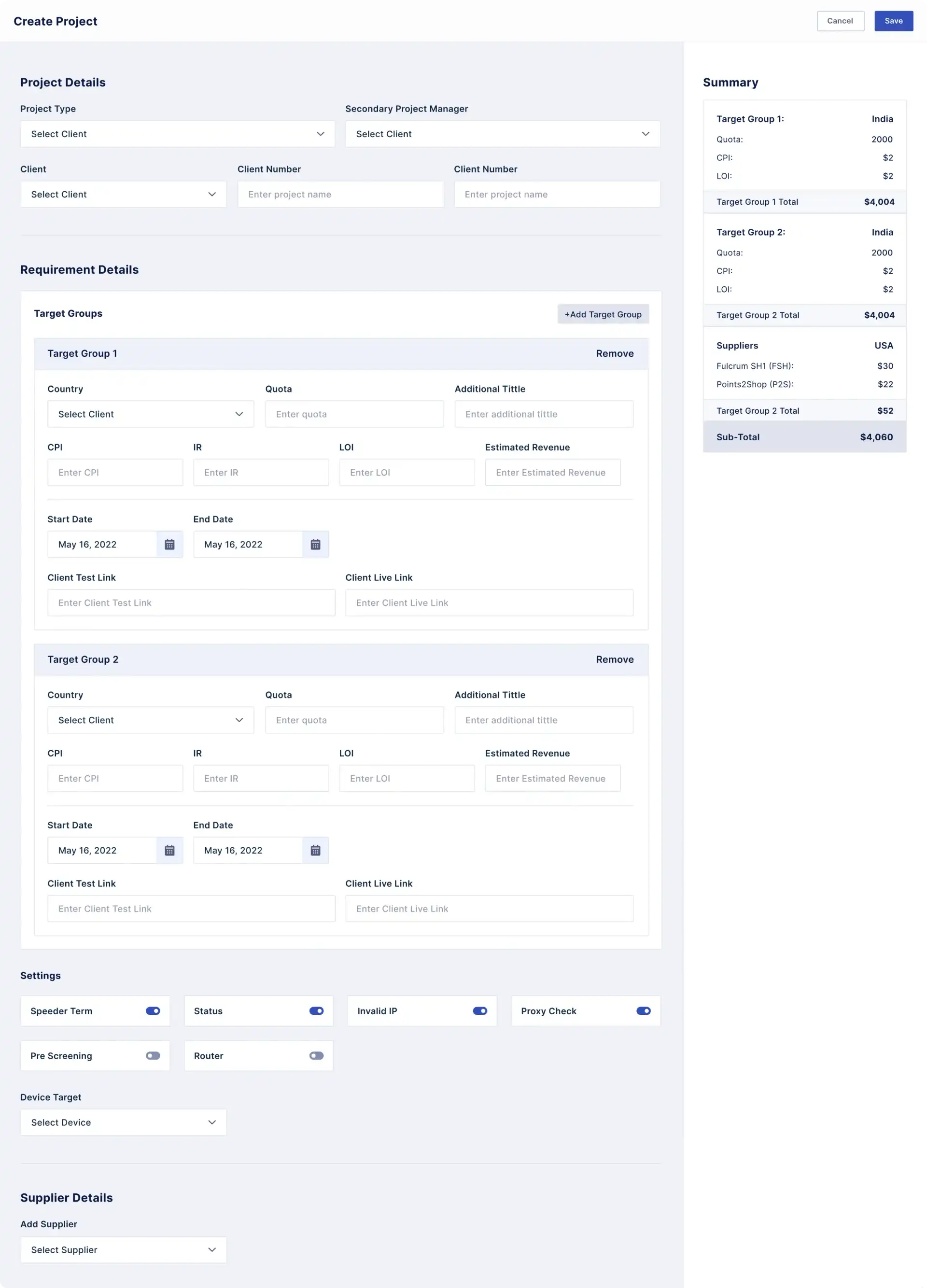 UI Design to create detailed project for specific requirements