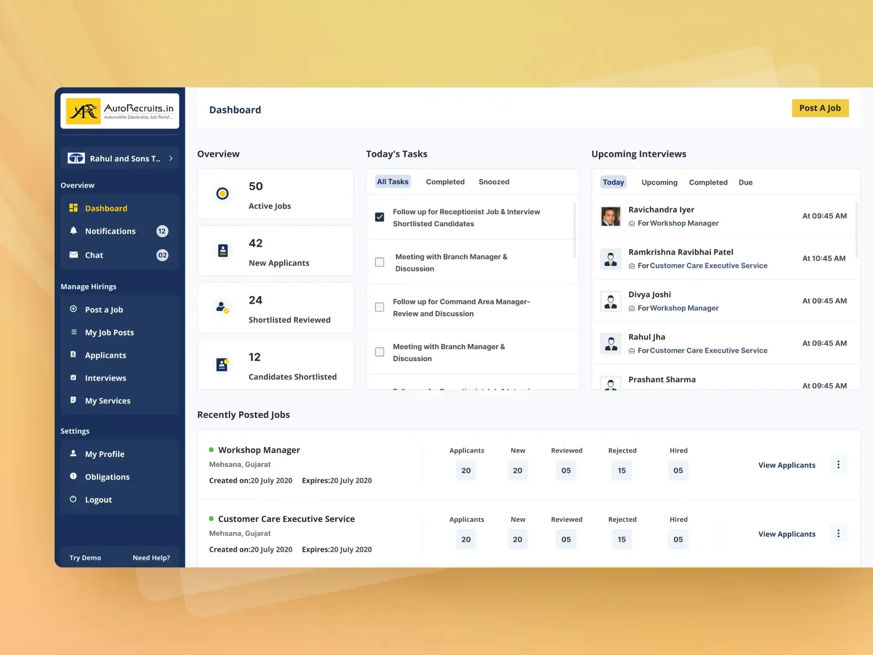 UI UX Dashboard to overview applicants status