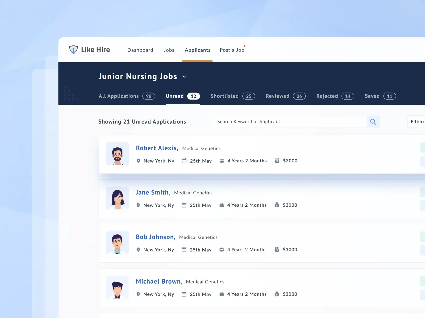 UI Design Of Total No of Job Applicants