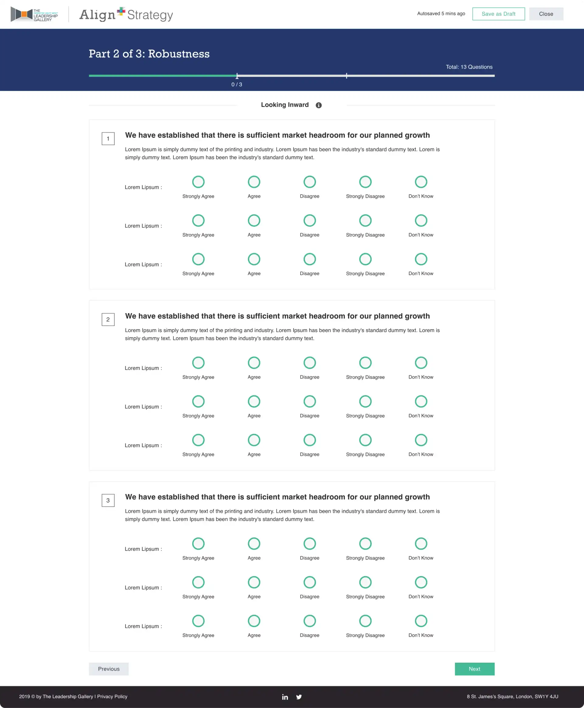 UI screen to collect customer responses