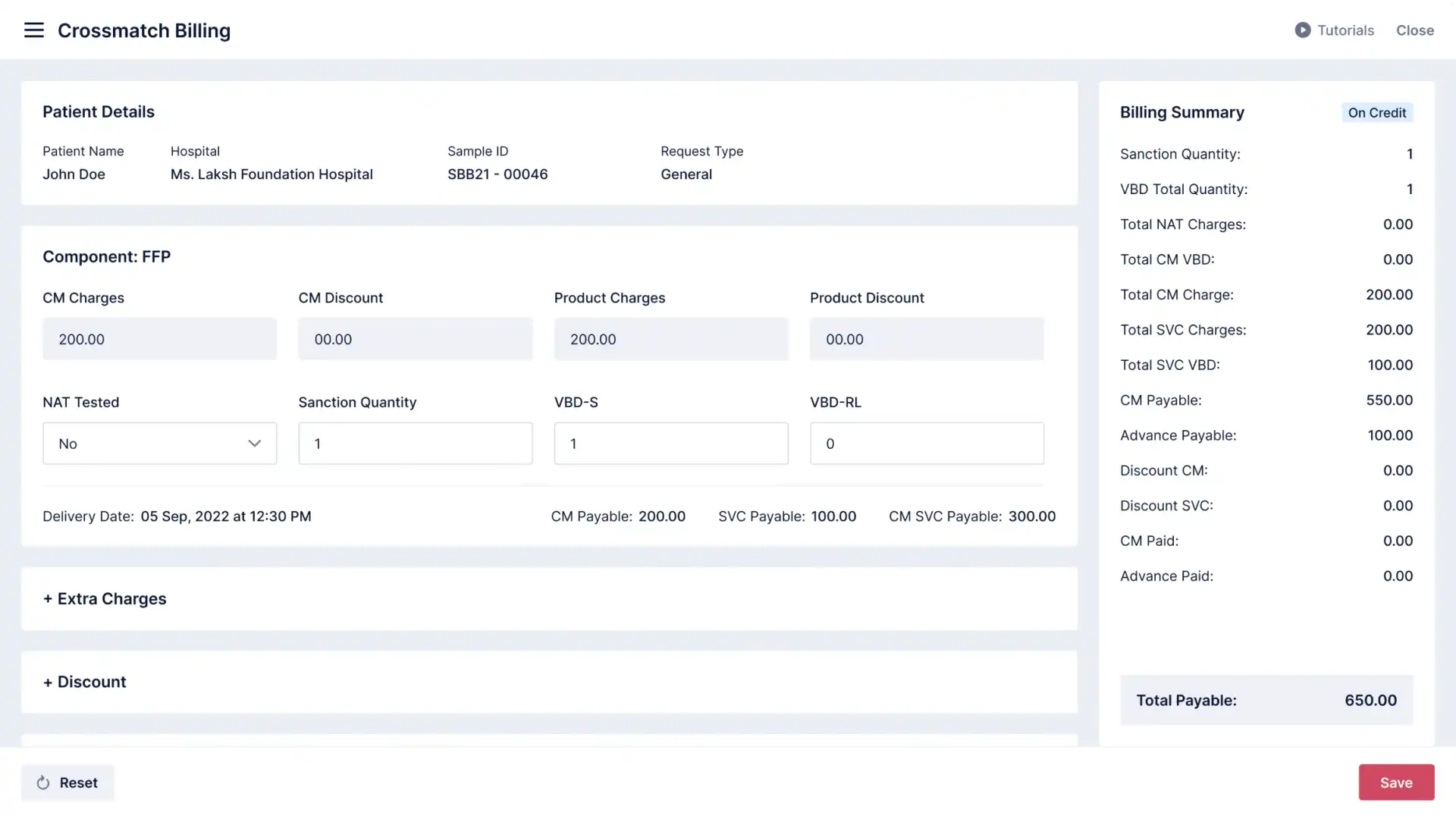 Crossmatch Billing details