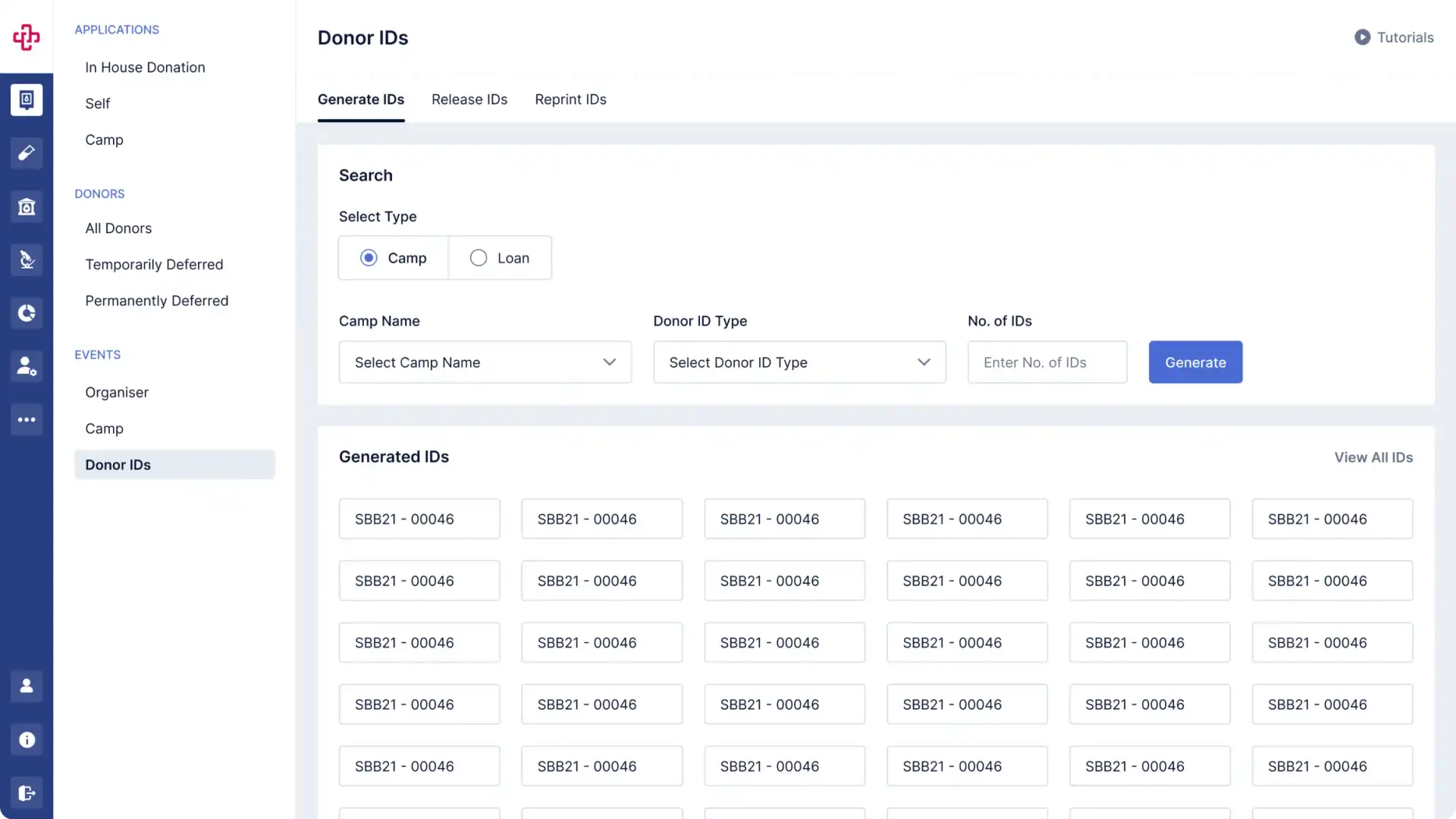 UI Screen to Generate Blood Donor IDs