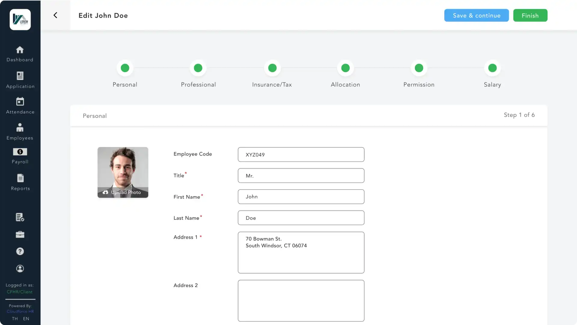 UI screen to edit employee details