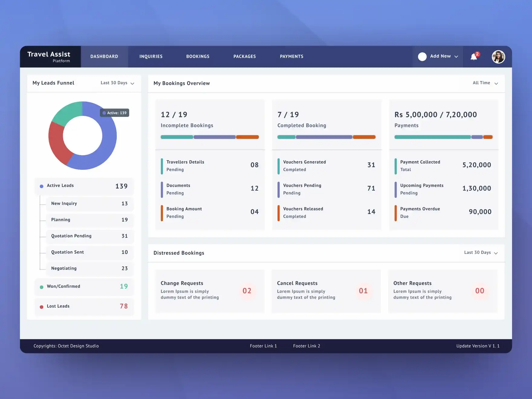 UI UX dashboard to check the booking status