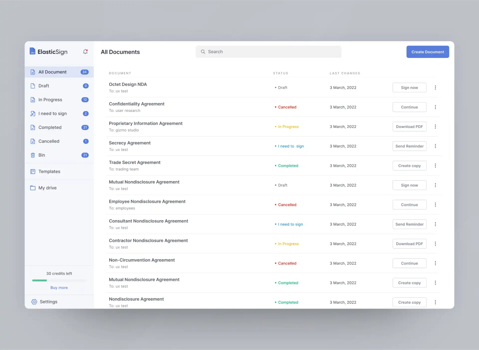 UI Design Of Document Management Screen